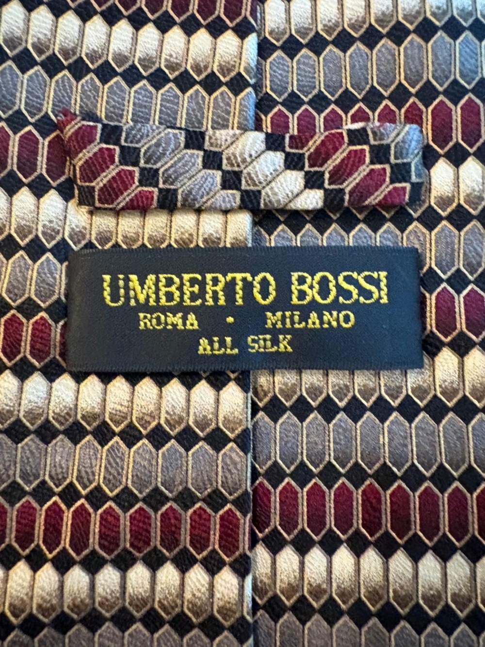 Vintage Umberto Bossi Silk Geometric Necktie - Roma Milano